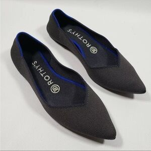 Rothys Black Pointed Toe Flats Sz 10 The Point BLUE HALO Washable Knit